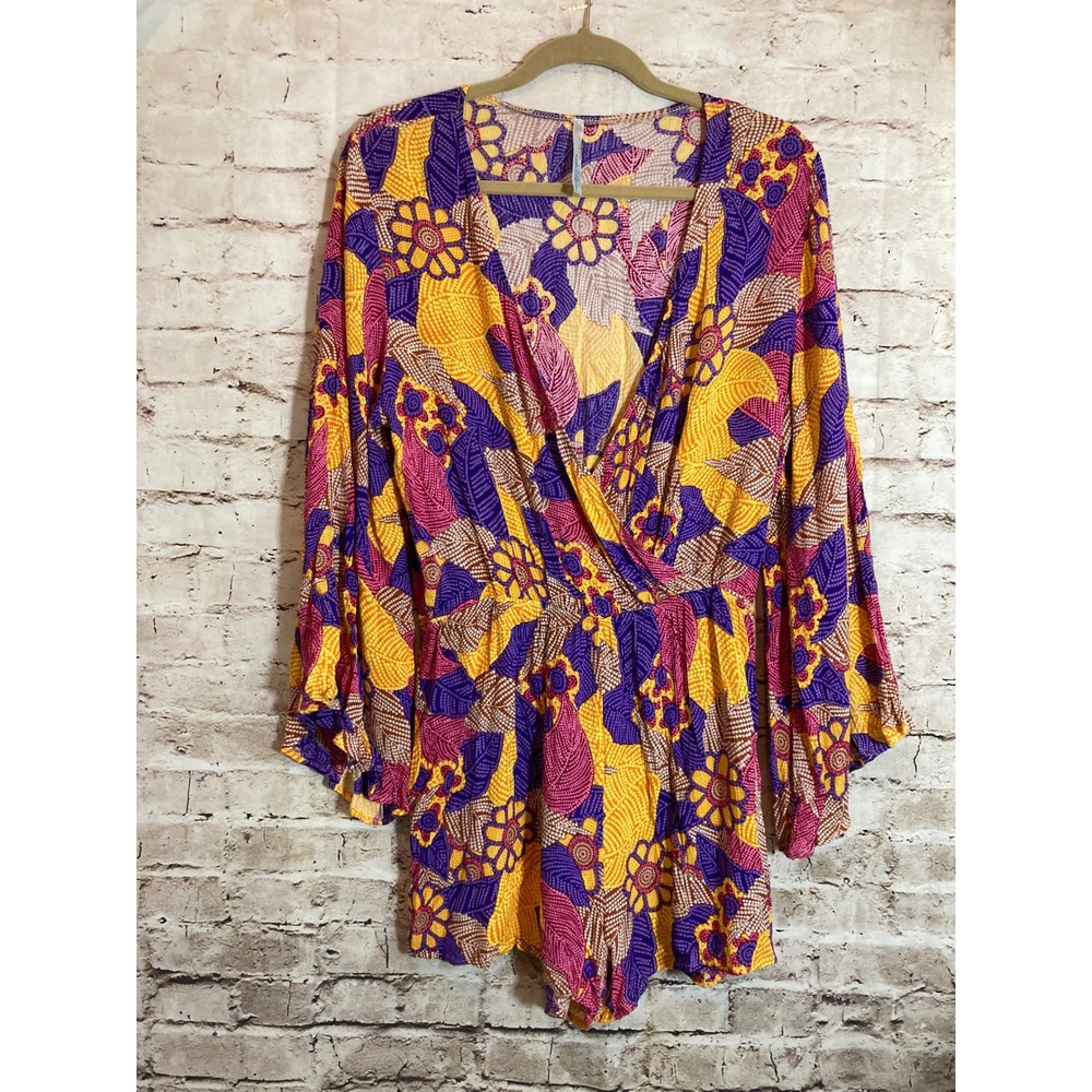 Lani California Romper Large Retro Florals Boho Hippie Festival Kimono Sleeve
